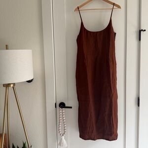 NWT / Quince 100% European Linen Scoop Neck Midi Dress in Chocolate Brown